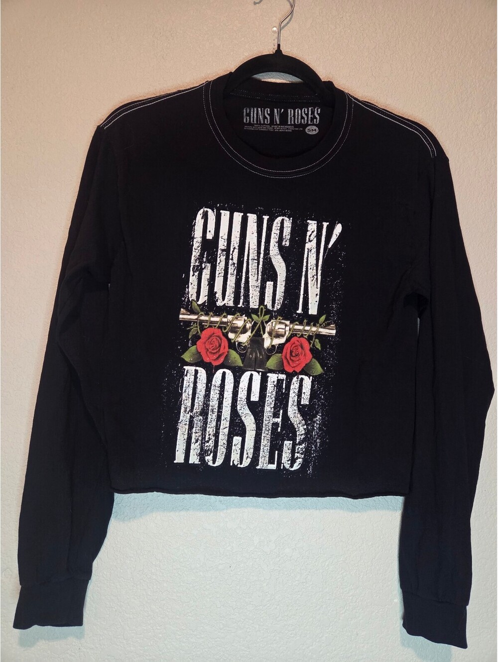 Guns N' Roses Black Long Sleeve Graphic Crop Top Sweatshirt Size Small
